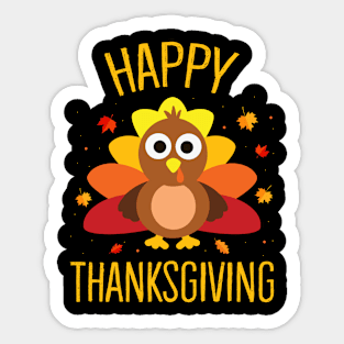 Happy Thanksgiving Day Family Dinner Cute Turkey Pilgrim Sticker